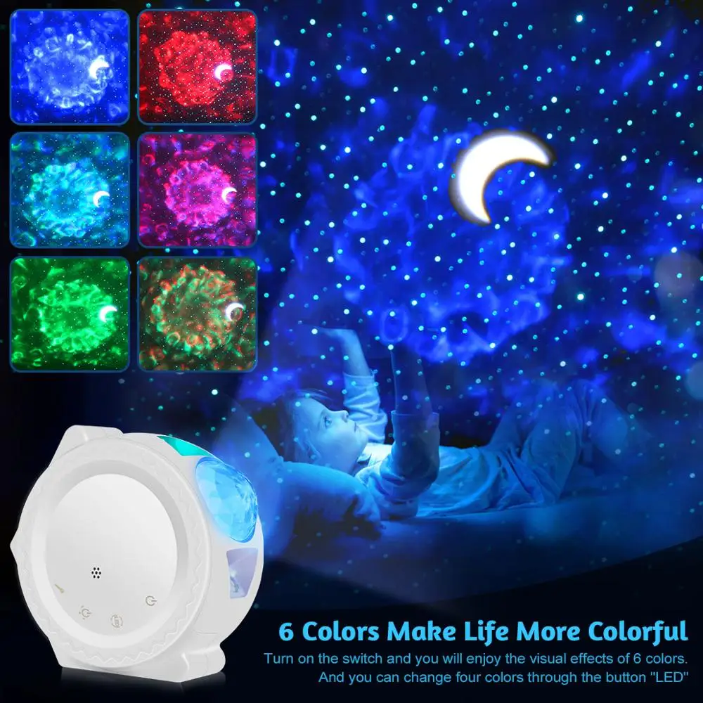 

New Sky Projector 6 Colors Ocean Waving Light LED Cloud Night Lamp 360 Degree Rotation for Kids Children Gift