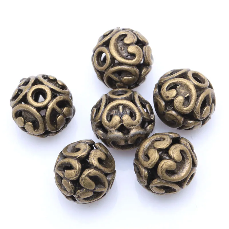 10 pcs Fashion Jewelry Making Silver/Gold/Bronze Tibetan silver Round Shaped Hollow Spacer Bead Finding with Hole about 2mm |