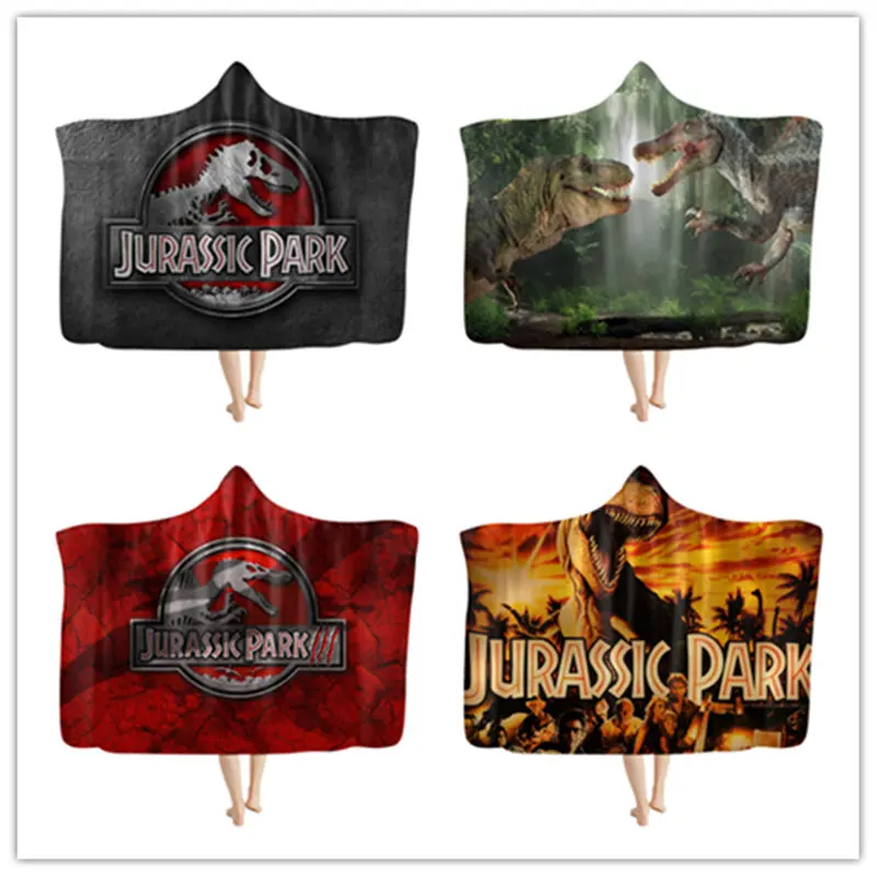 

Animal Hoodie Blanket Kids Cartoon Jurassic Dinosaur Printed Wearable Winter Warm Plush Hooded Blanket Adult Cloak