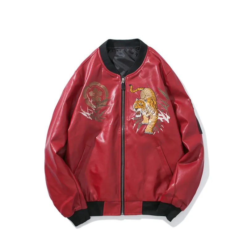 Японский Sukajan Осенняя мужская куртка бомбер с вышивкой в виде зверя тигра верхняя