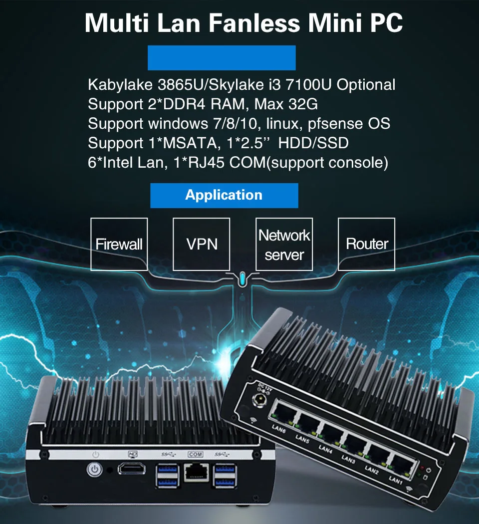 Мини ПК Pfsense 6 * Intel 1000M LAN Core i3 7100U I5 7200U Celeron 3855U|Мини ПК| |
