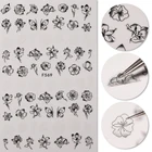 1 лист черно-белых 3D наклеек для ногтей, цветок, листья, Бабочка, клейкие переводные наклейки, переводки, украшения для дизайна ногтей