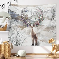 christmas elk snow mountain trees scenery room decor wall tapestry creative magical animals art decor wall hanging
