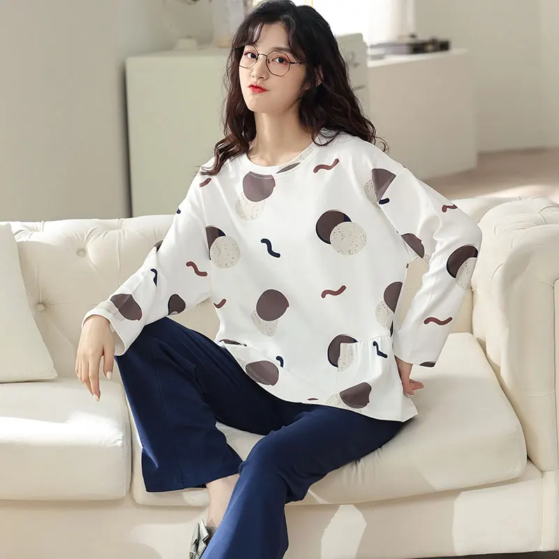 Новинка 2021 осенне-зимние хлопковые Пижамные комплекты для влюбленных стильная