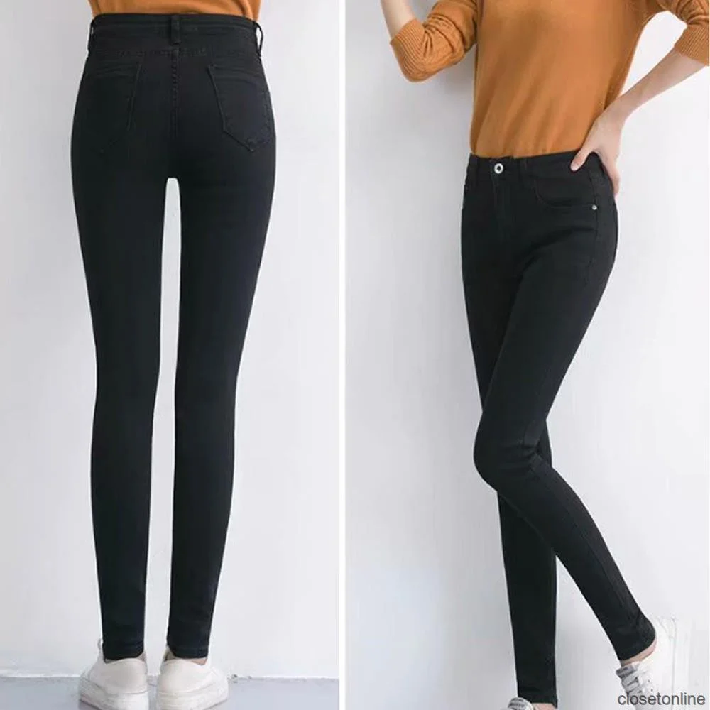 

Women Skinny High Waist Long Pants Denim Casual Tight Stretch Slim Fit Korean Version