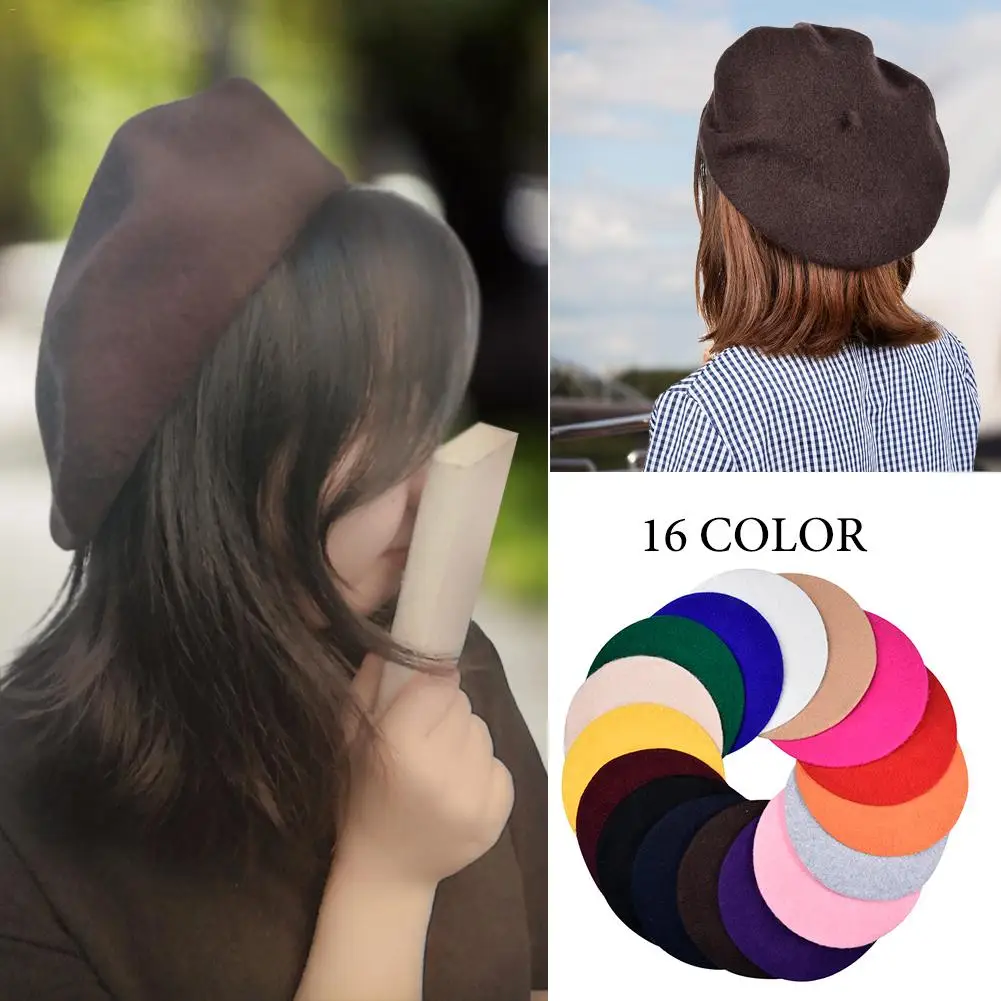 Женский берет простая шапка шапочка для девочки шерсть теплая зимняя женщин Femme