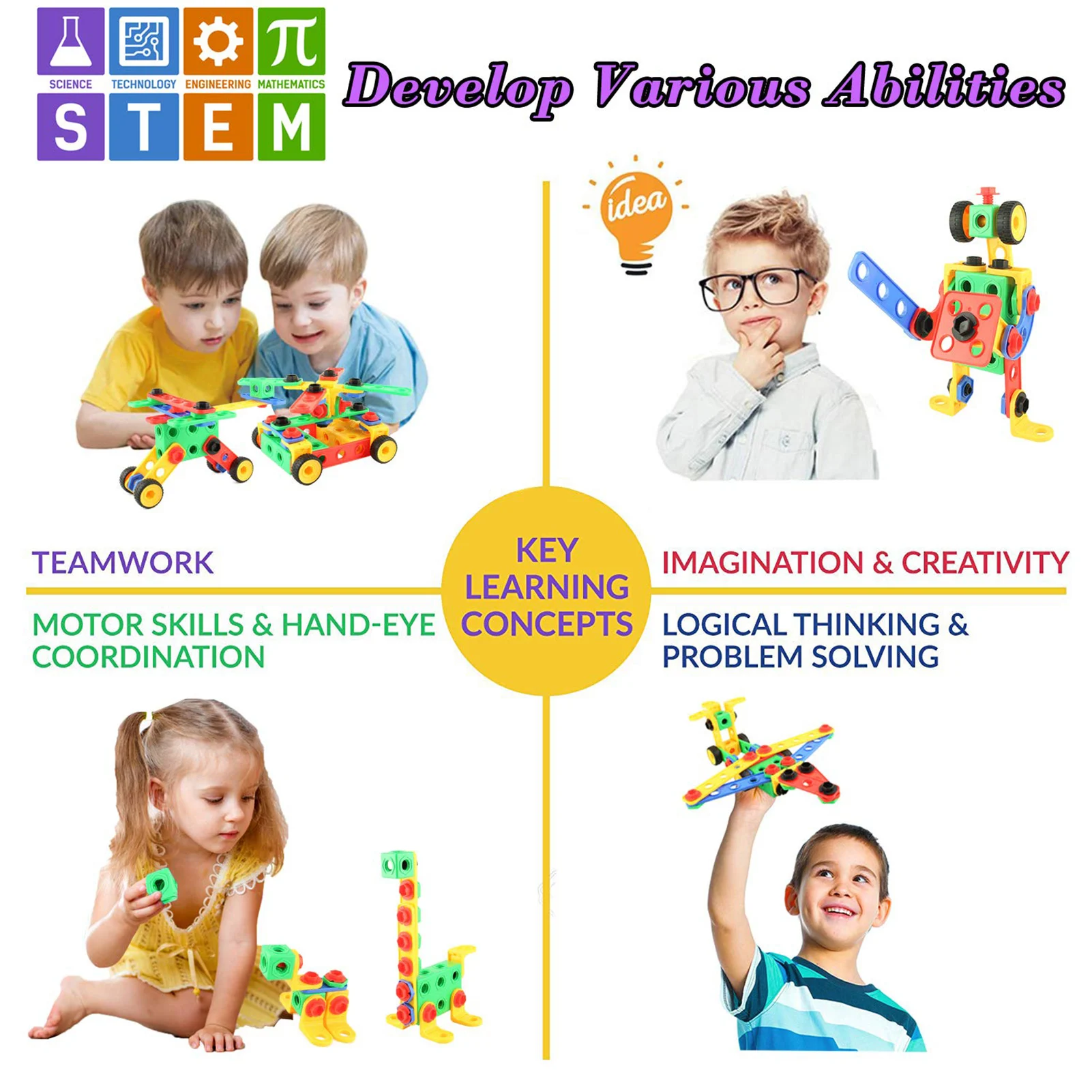 

Fun Building Blocks Toys Safe Ability Train Puzzle Toy For Kids Random Combination Of A Variety Of Creative Assembly