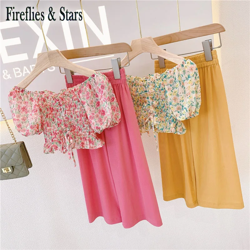 Летний комплект из 2 предметов для девочек детская блузка + штаны детские костюмы