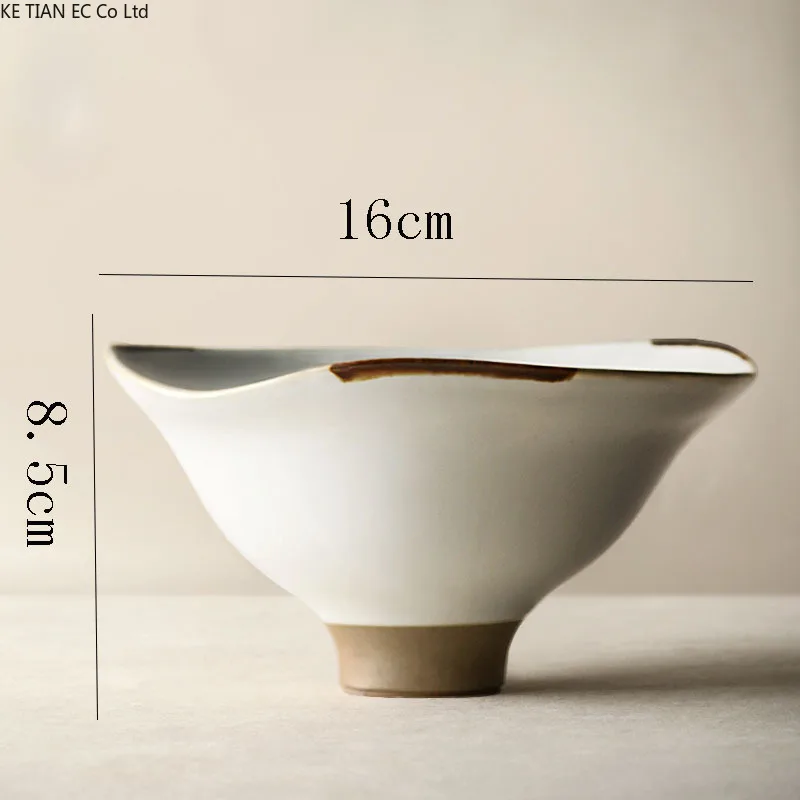 

Japanese Handmade Stoneware Bowl Retro Ceramic Tall Fruit Snack Plate Household Art Retro Rice Noodle Soup Salad Bowl Tableware
