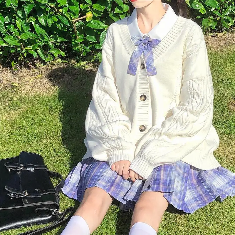 

2021 new sweet cute girl knitting sweater lazy college style loose sleeve Harajuku girl JK uniform sweater coat s ~ 2XL