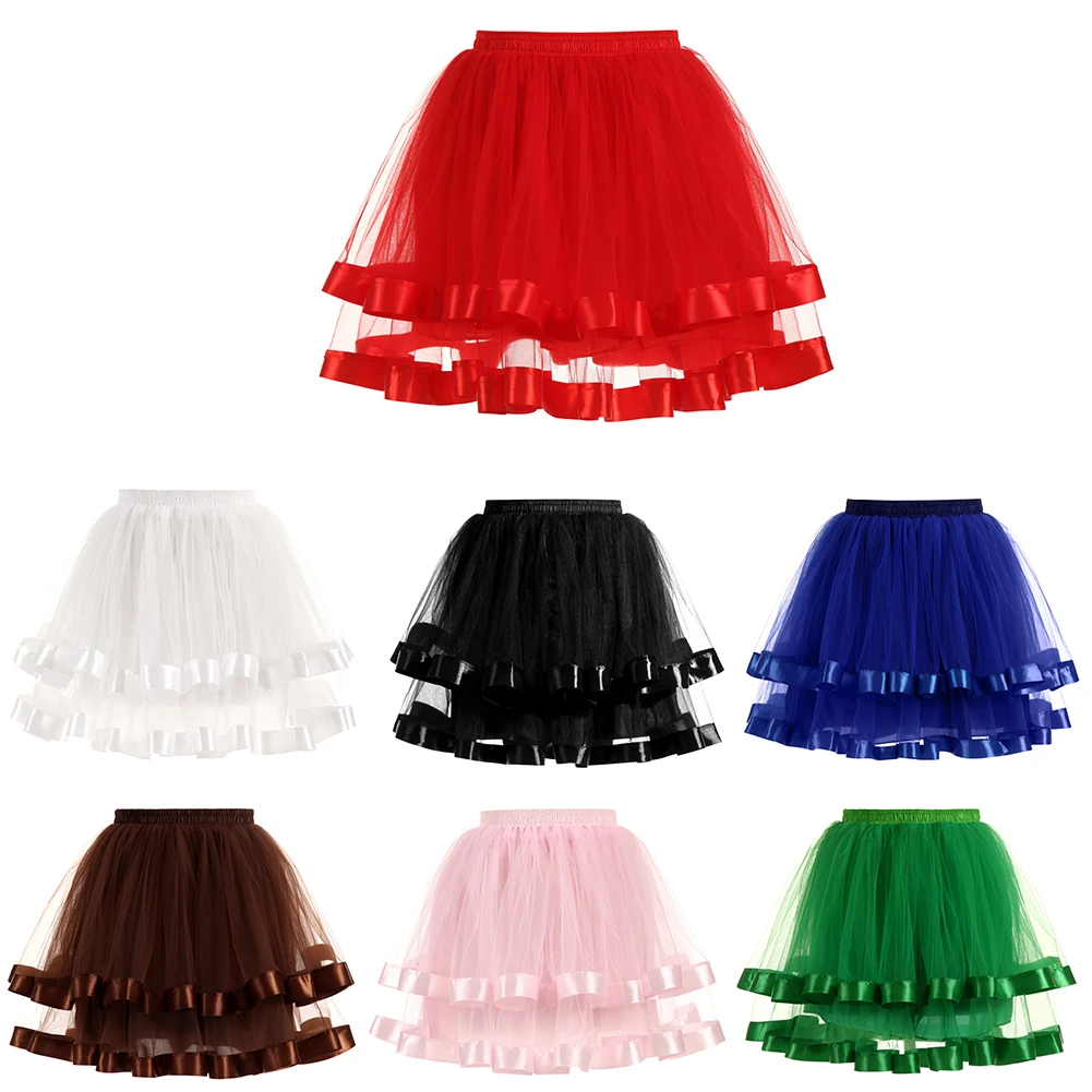

Women Solid Color Two Layer Mesh Pleated Pettiskirt Ballet Dance Dress