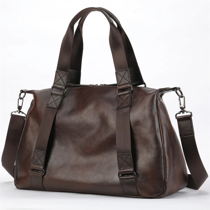 Men's Genuine Leather Travel Bag Men Vintage Large Capacity Duffle Bag Luggage Male Messenger Shoulder Bags For 15.6