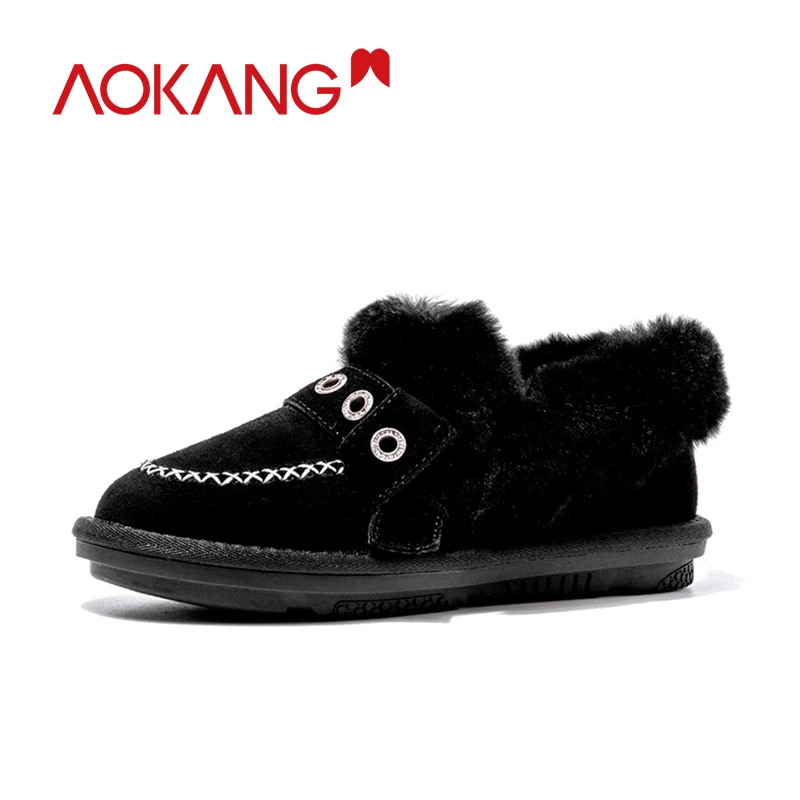 AOKANG/2019 женские мягкие короткие плюшевые ботильоны на плоской подошве женская