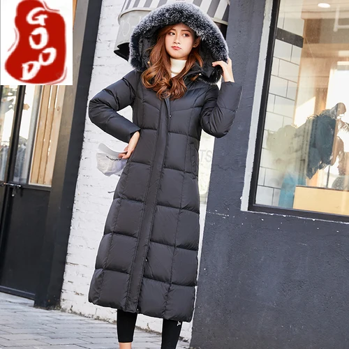 

Зимняя женская куртка с капюшоном из меха енота 90% пальто на утином пуху женская одежда 2021 корейское теплое длинное пальто LW1398