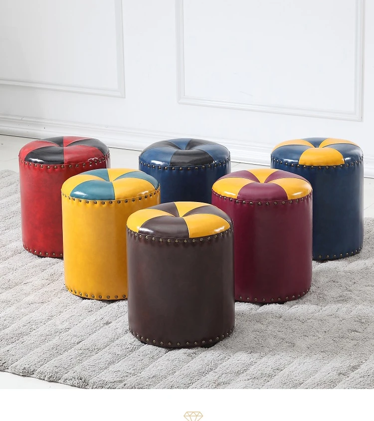 Роскошный кожаный диван круглый табурет американская гостиная примерочная