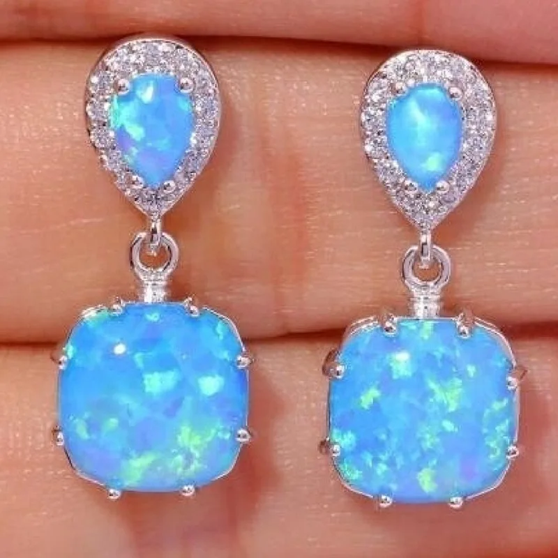 

Milangirl Women Fire Opal Inlaid Pendant Ear Stud Earrings Party Jewelry Accessory Pendant Earrings Party Jewelry Accessorie