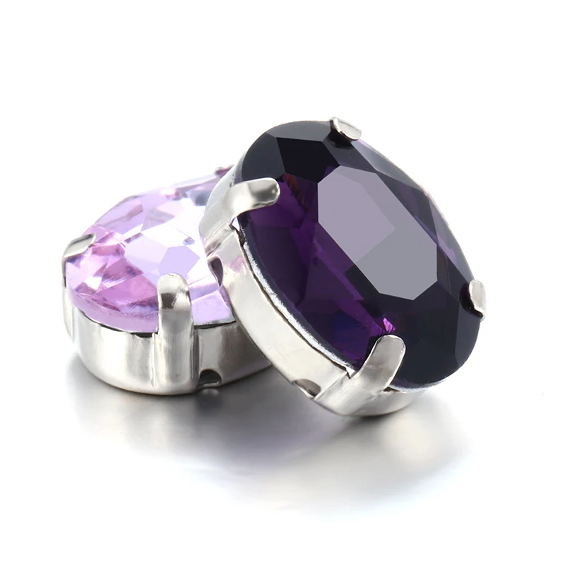 Мерцающие овальные камни с фиолетовым аметистом Пришивные стеклянные стразы со
