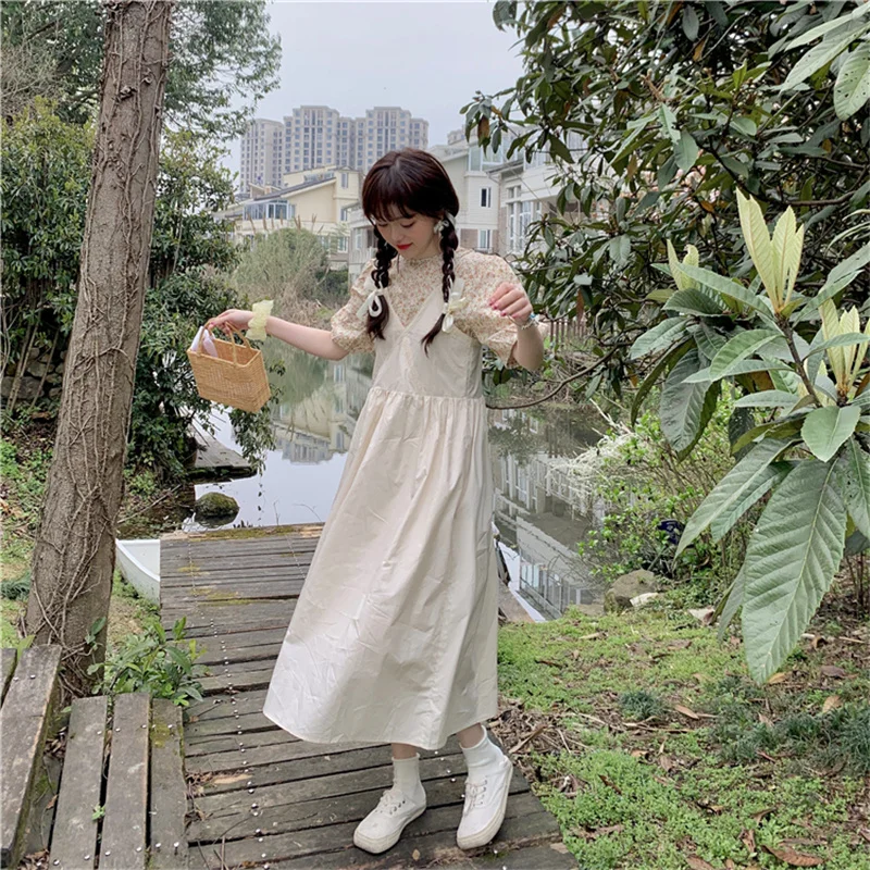 

Summer Floral Shirt +Sling Skirt Women Print Floral Vintage Beach Style Women Dresses V Neck High Waist 2021 Korean Fashion