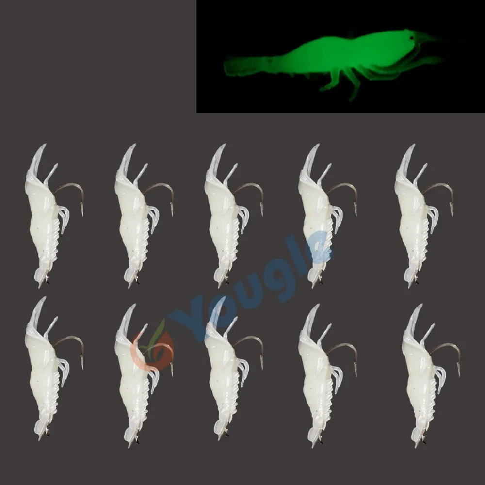 Мягкая рыболовная приманка YOUGLE 10 шт./лот светящаяся в темноте|shrimp prawn|bait shrimpprawn shrimp