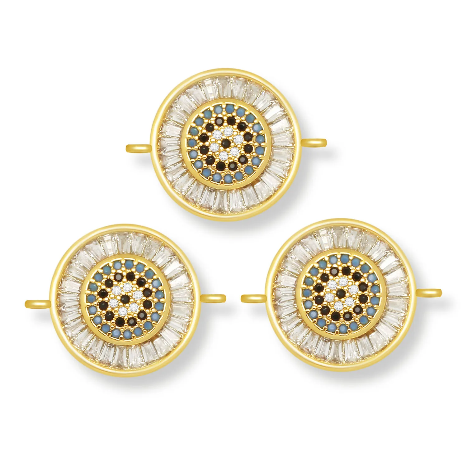 

White T Cubic Zirconia Stones Gold-plated Copper Round Evil Eye Lucky Charm Pendant For Necklace Bracelet Makings CZ Jewelry DIY