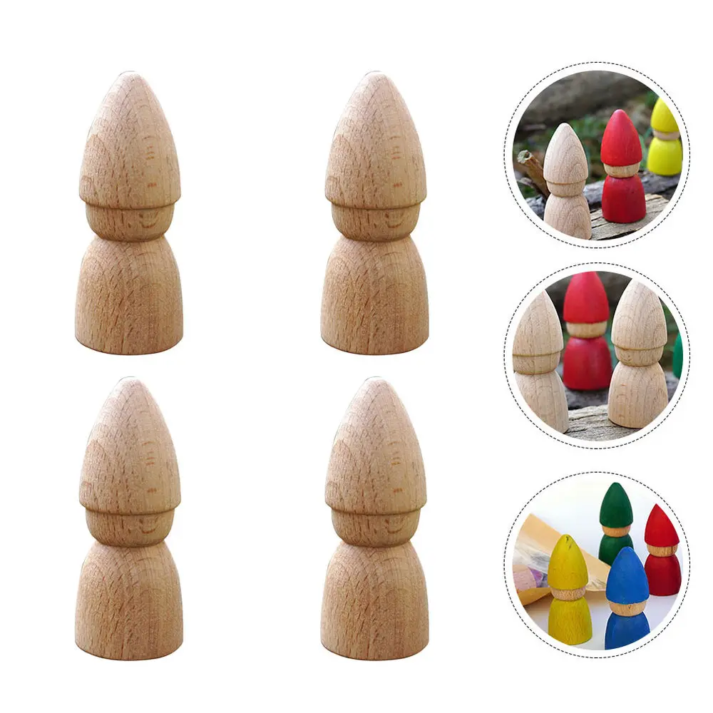 

4pcs Unfinished Wooden Puppet DIY Crafts Kids Doodle Home DIY Accessories