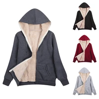 womens fashion coat plus fleece winter warm long sleeve jacket plush hooded sweater