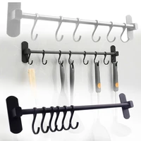 blacksilver space aluminum kitchen bathroom rail wall mounted utensil holder storage hanging rack 6 hooks 40cm length