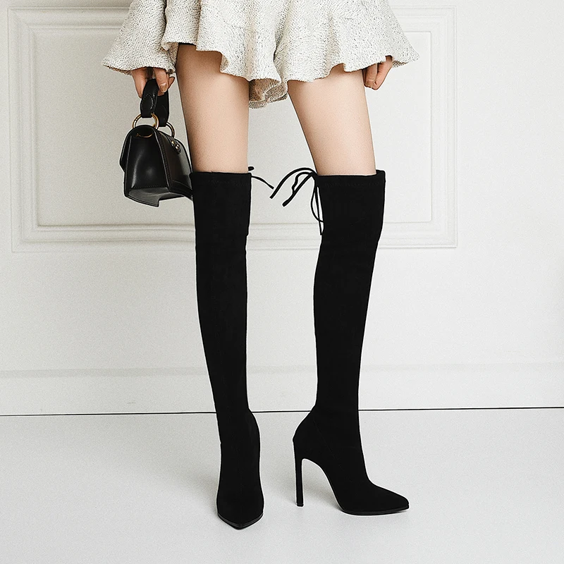 Sexy High Heel Boots Stretch Thigh Slim Over The Knee 11.5cm Heels Stiletto Shoes Women 9 colors Large Size 43 | Обувь