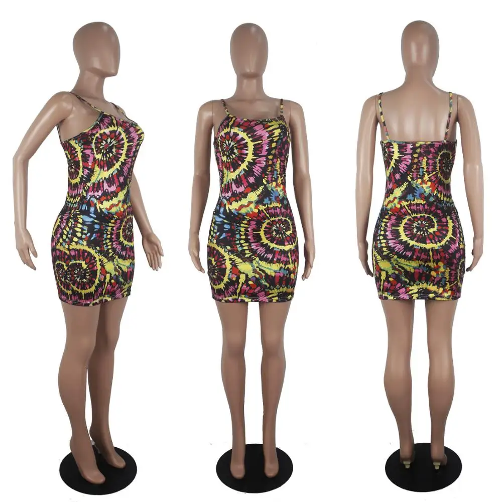 

Sleeveless halter dress Print tight sexy mini dress Summer new club fashion women's wear Hot girl wrap hip dress