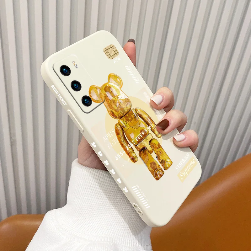 

Silver Bear Liquid Silicone Case For Huawei P40 P50 P30 P20 Pro Lite Mate 40 30 20 Pro Lite Nova 5t Y7A Phone Back Cover Case