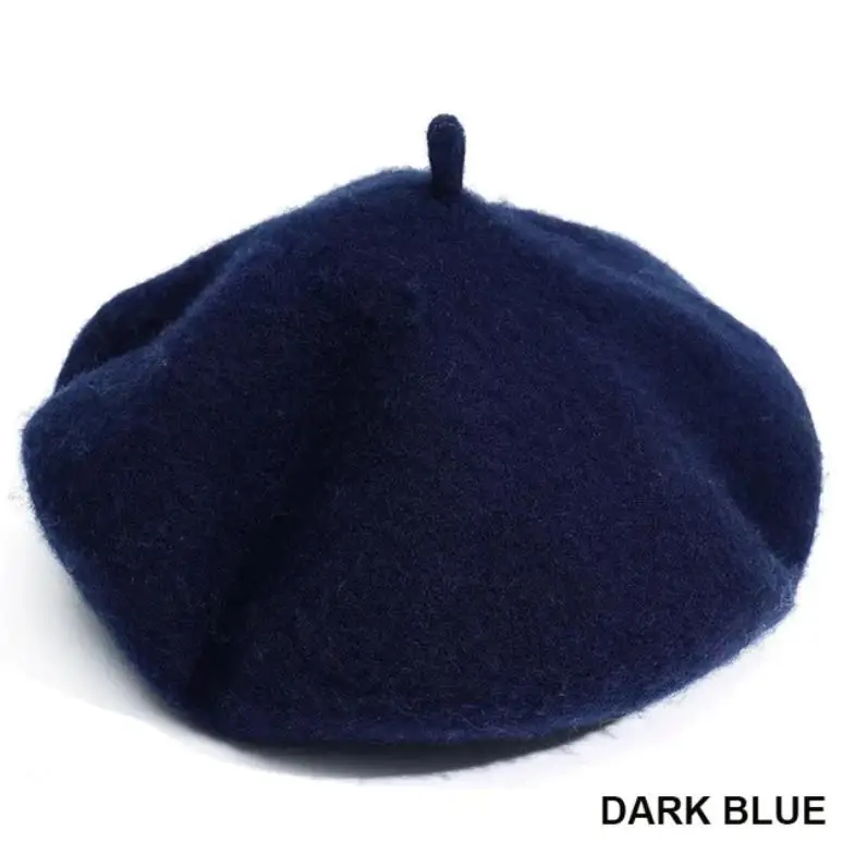dark blue Французская шапка, Модный берет шапка, Женский фетровый берет, британский стиль, шерстяной берет для девочек, женские одноцветные свободные Зимние береты для женщин - Цвет: dark blue