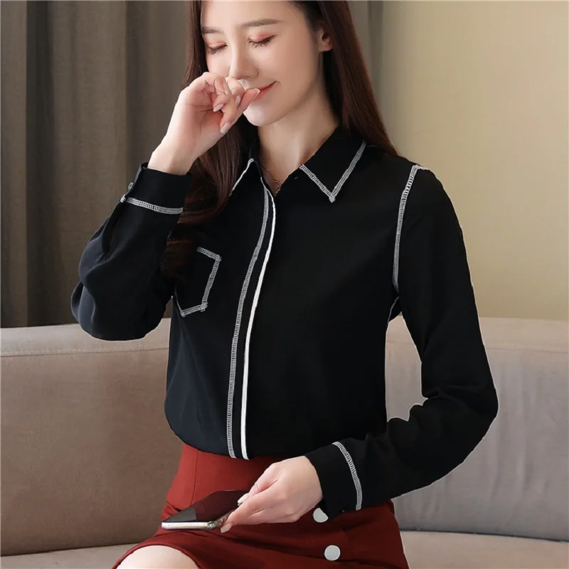 Черная блузка модная женская одежда 2020 рубашка в Корейском стиле осенние
