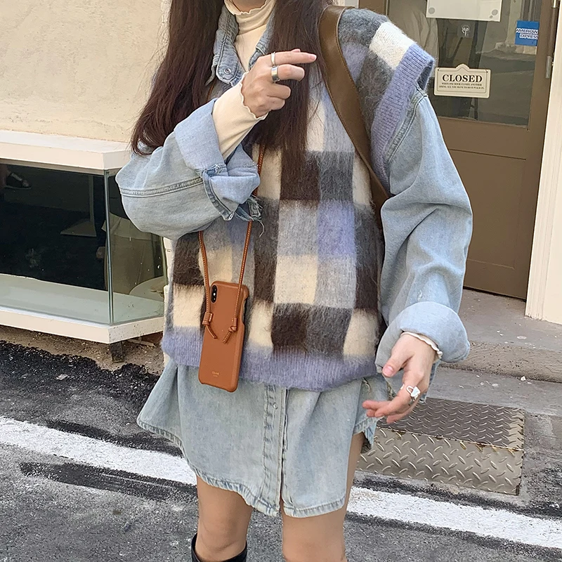 

New loose sleeveless sweater spring autumn Women vest sweaters knitting vest joker knitted vest wool oversize Girls Pullover