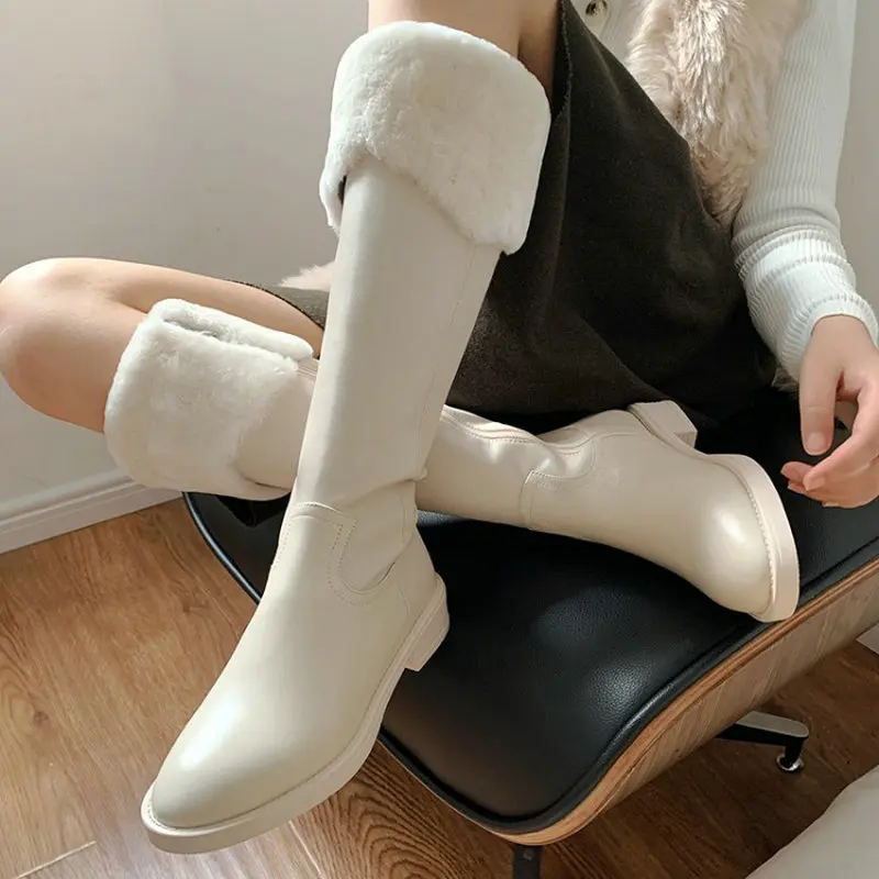 

Сапоги женские из натуральной кожи, зимние, плюшевые, до колена