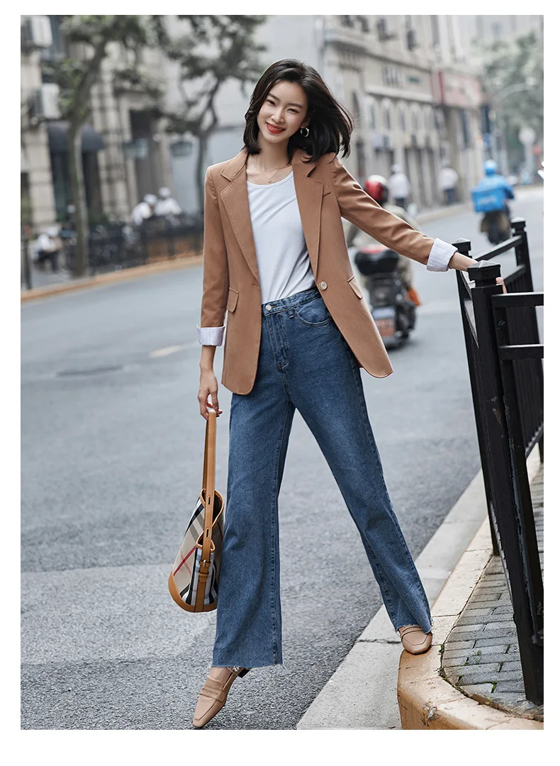 

suit jacket woman polyester double breasted regular blazers coat long-sleeve notched collar