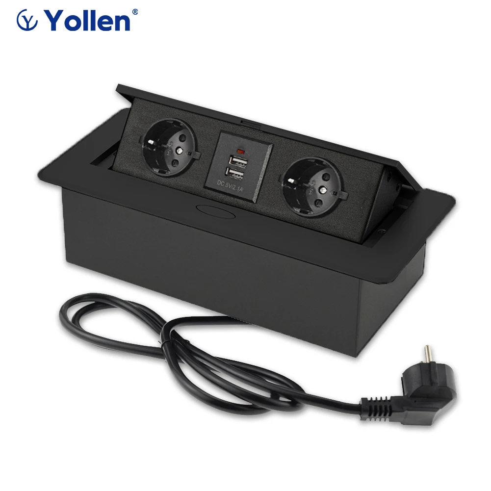 Настольная розетка со скрытым кабелем алюминиевая панель с 3 USB-разъемами