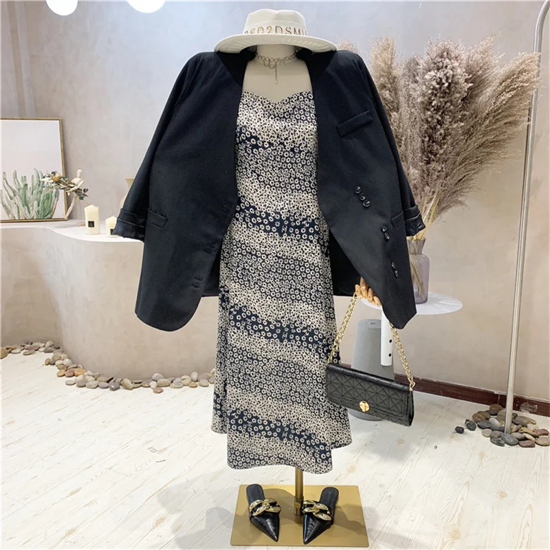 

NEW Niche Design Women's Clothing Summer 2021 Two-piece Korean Mid-length Loose Suit Jacket And Suspender Dress