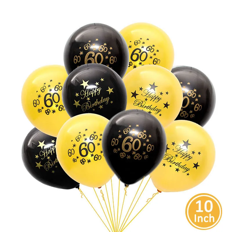 60th birthday 20 шт. 10 дюймов золотой черный с днем рождения гелиевый воздух латексные воздушные шары 30 40 50 60 лет взрослые вечерние украшения баллон 30th 50th - Цвет: 60th birthday