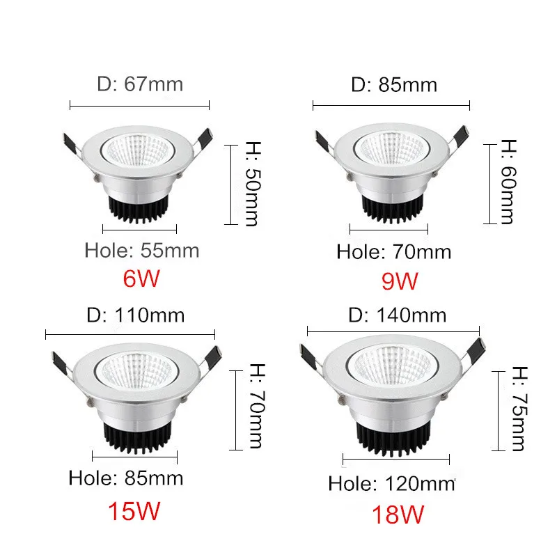Adjustable Angle Dimmable LED COB Downlight 6W 9W 15W 18W Recessed Ceiling Lamp AC110V 220V Spot Light Home Decor | Лампы и освещение