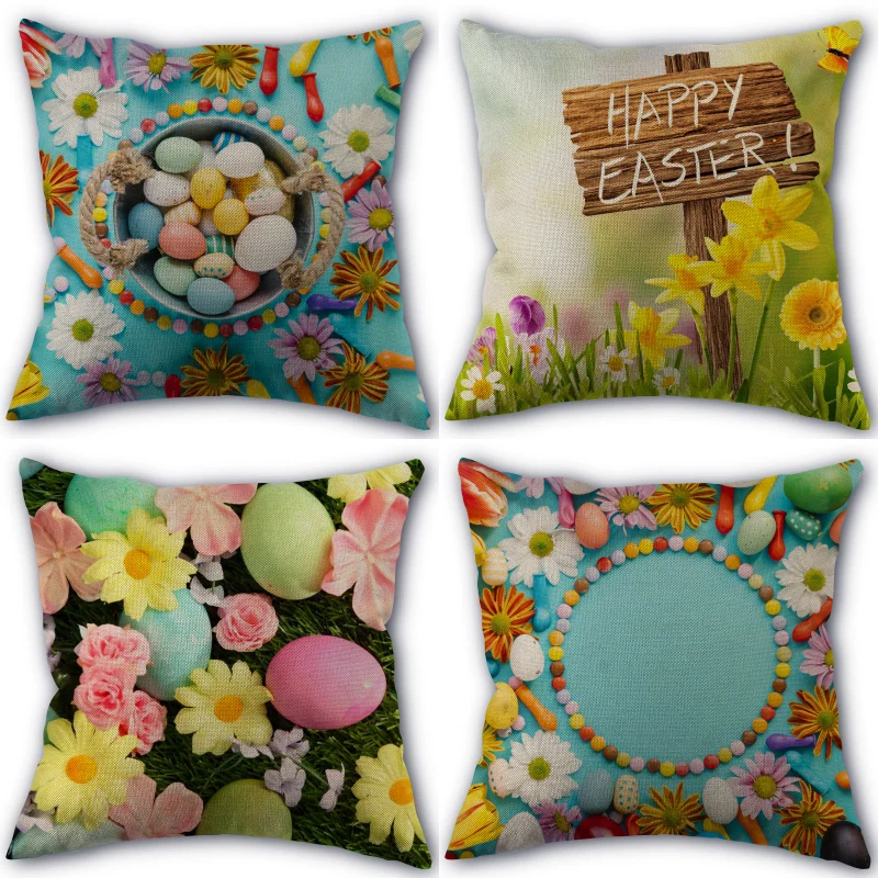 

45X45cm Pillow Cover Easter 02 Square Zipper Cotton Linen Pillow Cases Bedroom Home Decorative Pillowcase 0331