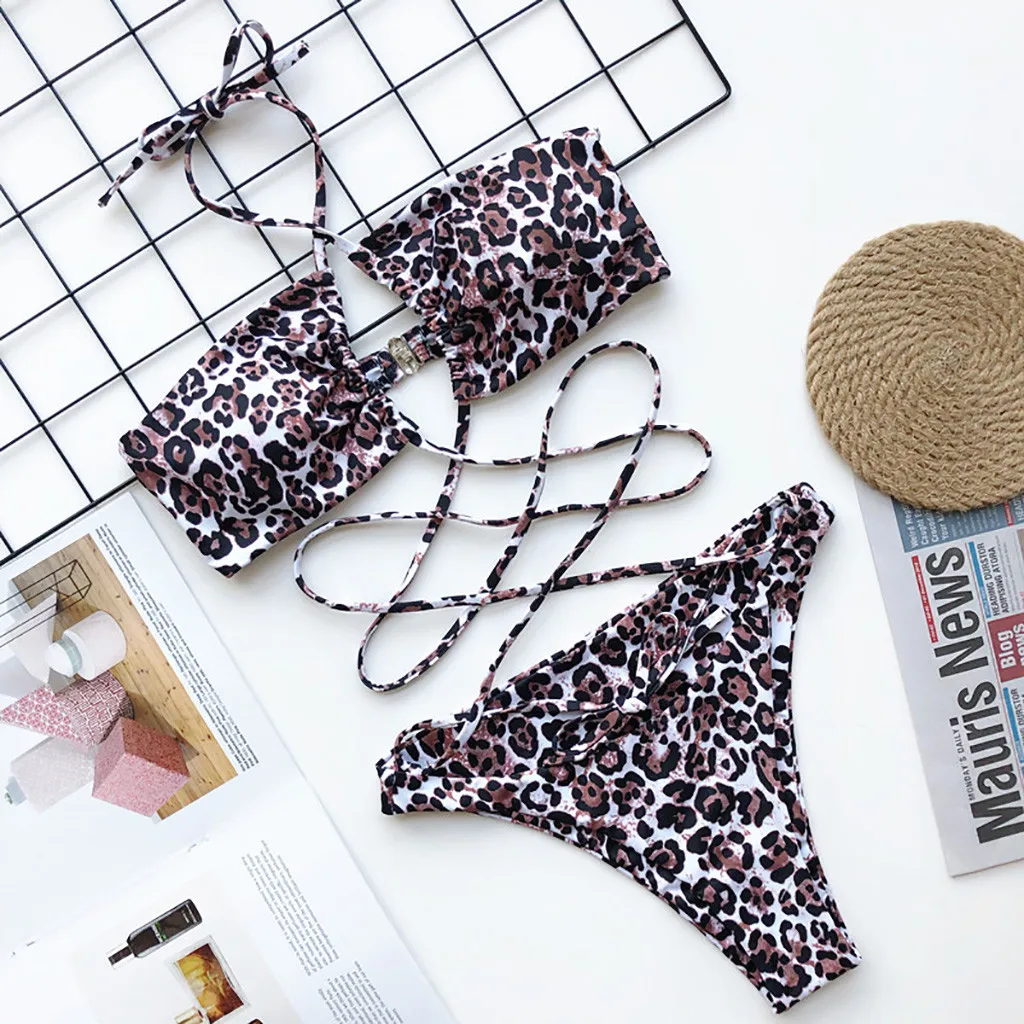 

Sexy Leopard Swimsuit Female Bandage Bikini High Cut Swimwear Women Monokini Brazilian Push Up Swimsuit Summer Maillot De Bain
