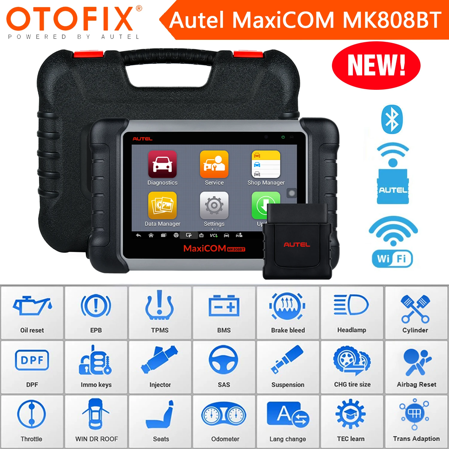 

Autel MaxiCOM MK808BT автомобильный OBD2 сканер диагностический инструмент OE уровень все системы диагностики считыватель кодов лучше, чем MK808 MX808