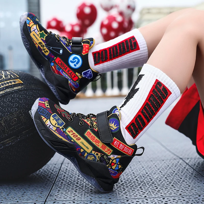 Детская обувь кроссовки для мальчиков Баскетбольная спортивные ботинки большие