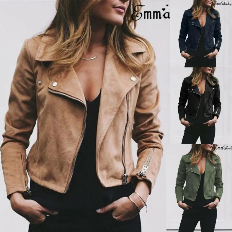 Куртка женская замшевая на молнии повседневная верхняя одежда теплая Модная