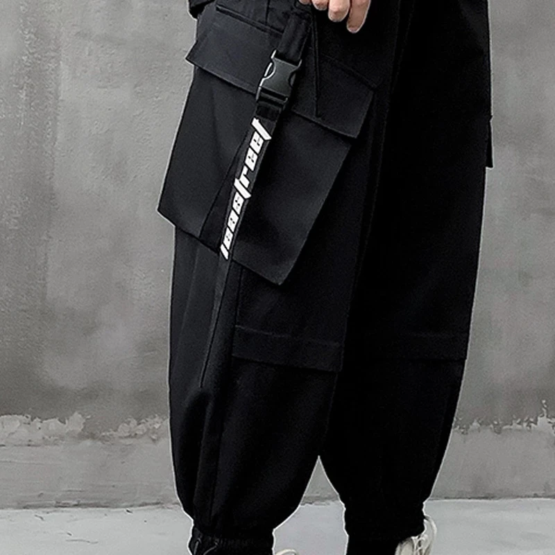 

2021 Streetwear Ribbons Pockets Harem Pants Men's Cargo Pants Joggers Male Track Pants Joggers Trousers Fashion Harajuku Pants
