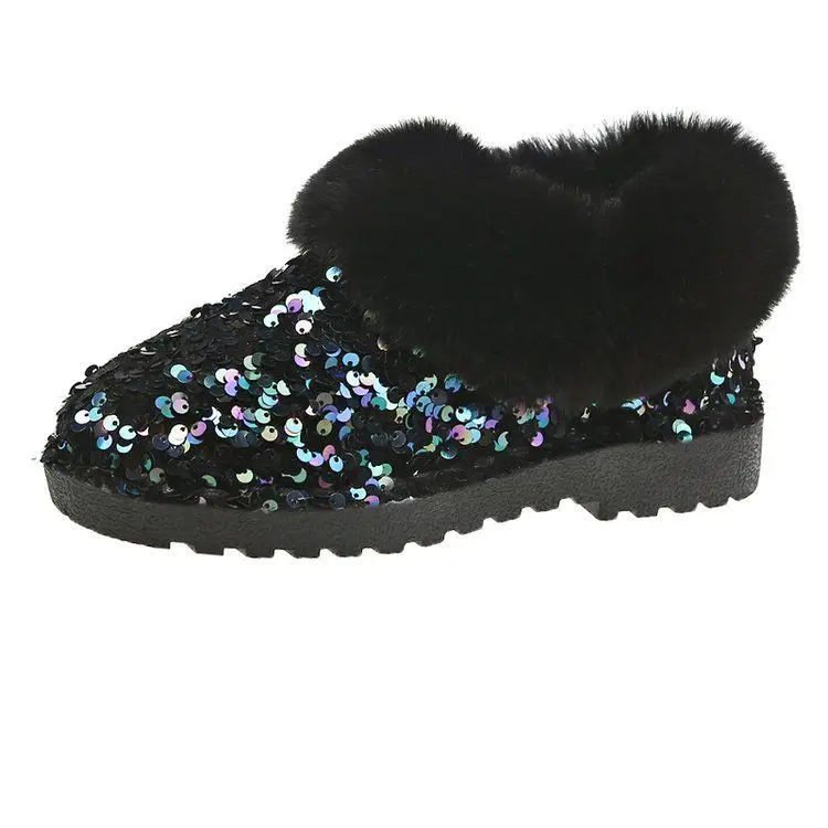 

New Fashion Sequined Women Winter Flat Shoes All-match Flat-heeled Female Casual Shoes Plus Velvet Warm Cotton Flat Shoes