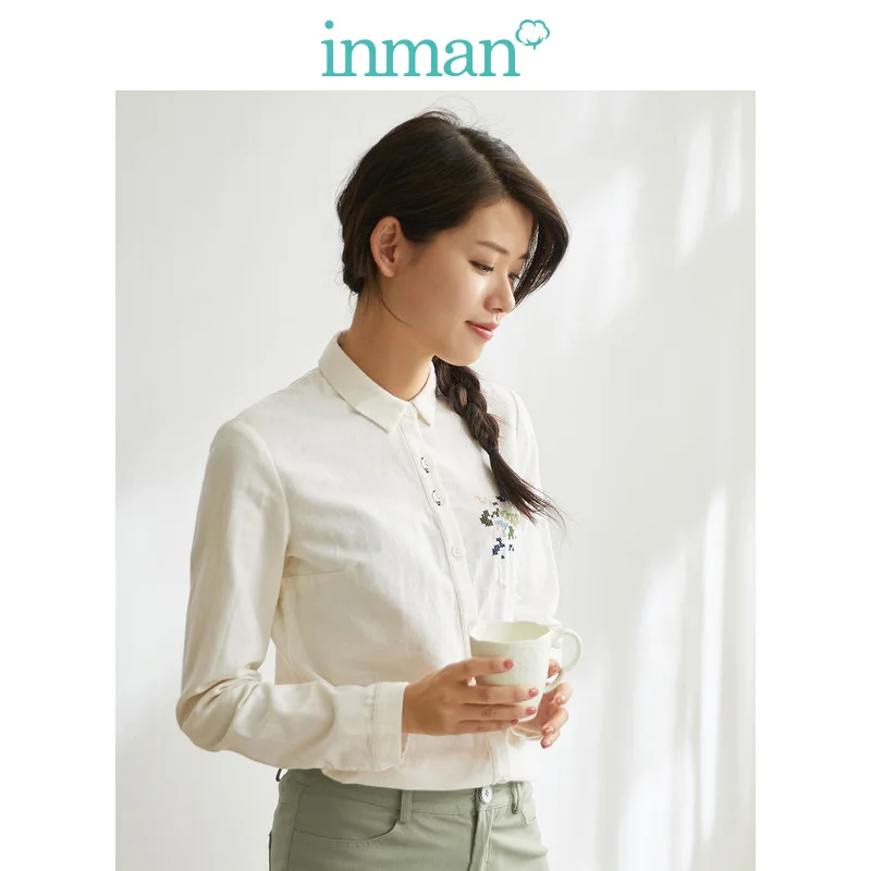 Женская рубашка INMAN универсальная с длинными рукавами и цветочной вышивкой на