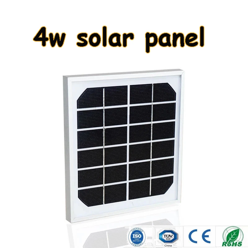 Солнечная панель батарея 4 Вт 6В стеклянная портативный монокристаллическая