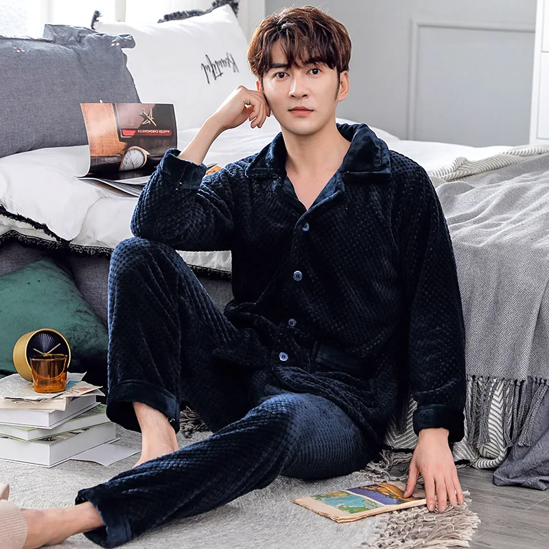 

Casual 2PCS Pajamas Suit Coral Fleece Men Nightwear Home Clothing Intimate Lingerie Novelty Homewear Autumn New Pyjamas