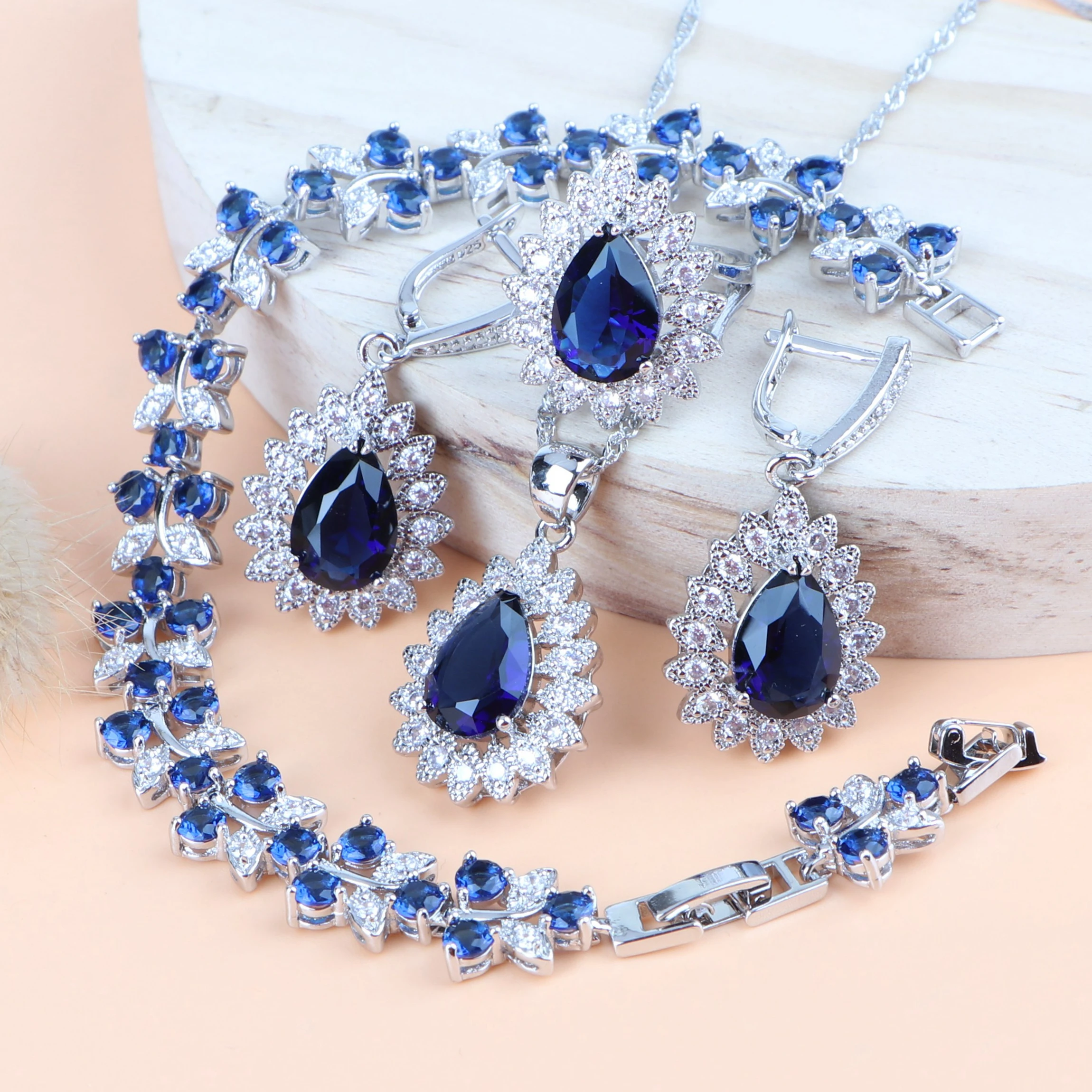 Кубический цирконий женский костюм Свадебные Ювелирные наборы 925 серебряные